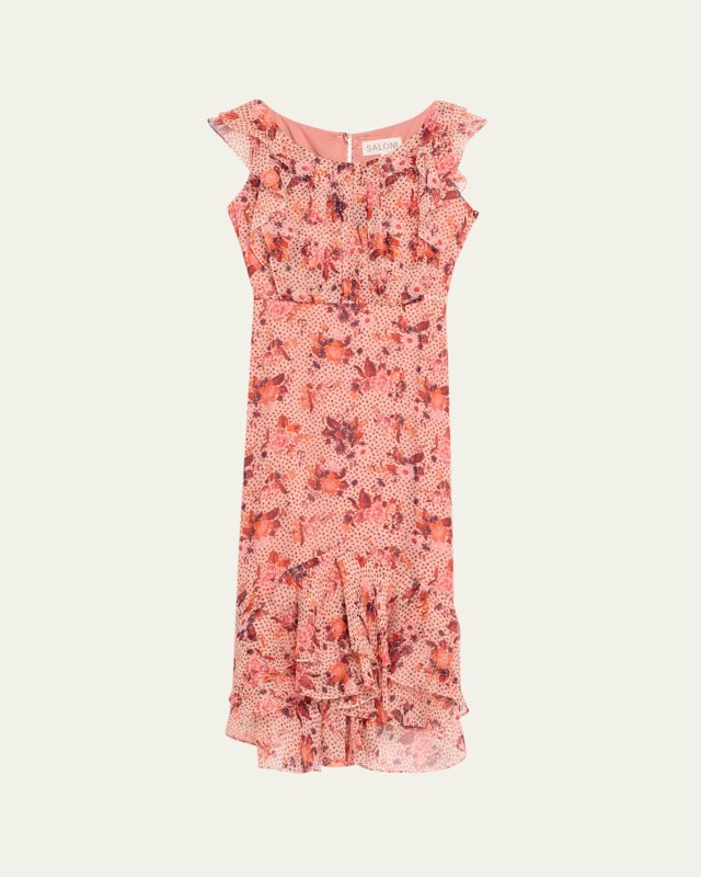 Aisha Floral Silk Chiffon Frill Dress